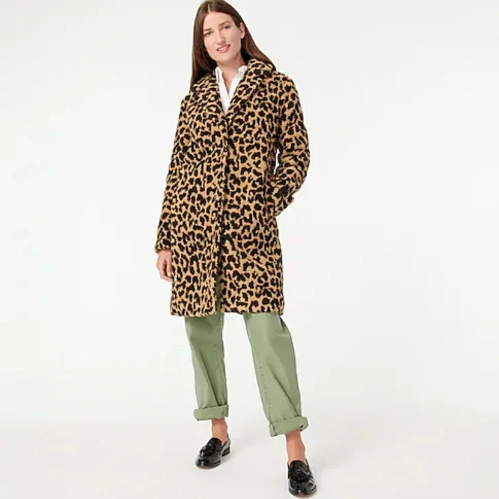 NWT J Crew Teddy sherpa topcoat in leopard XXS